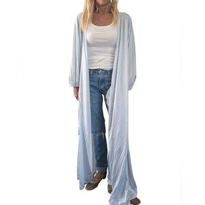 Vintage 1970s Miss Elaine Satin Robe – Pale Blue Angelcore Nightgown (Flaw)